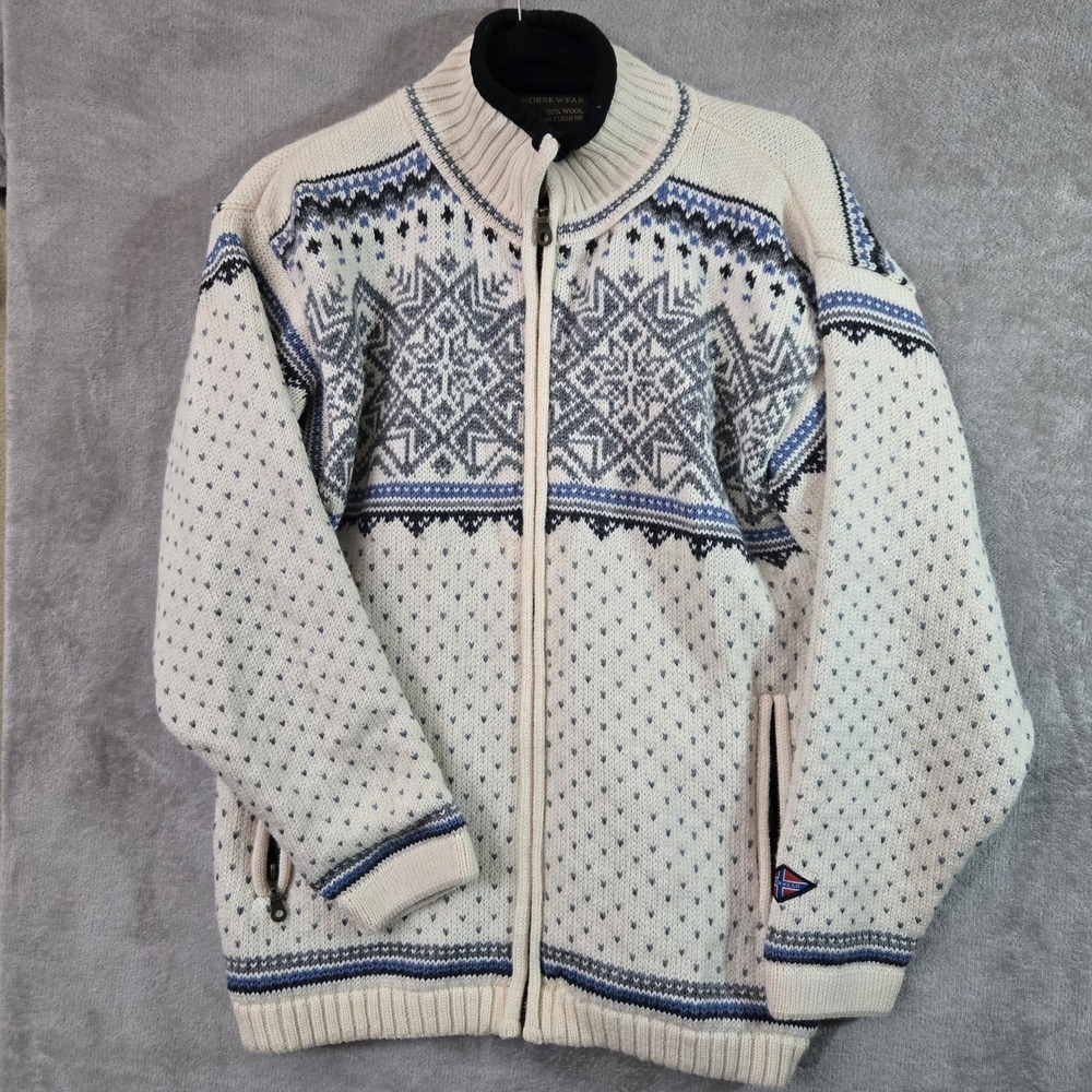 Norskwear Mens Small‎ Full Zip Fair Isle Lined Wool Cardigan Sweatshirt 90s